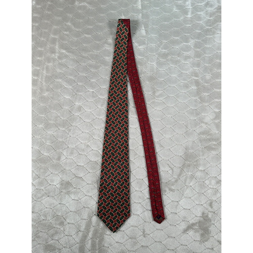 Vintage: Tommy Hilfiger Mens Tie, Red Green Yellow Geometric Pattern